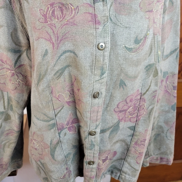 Womans Chicos Design Jade Rose Metallic Thread Jacket Button Front Size 3 - Picture 4 of 10